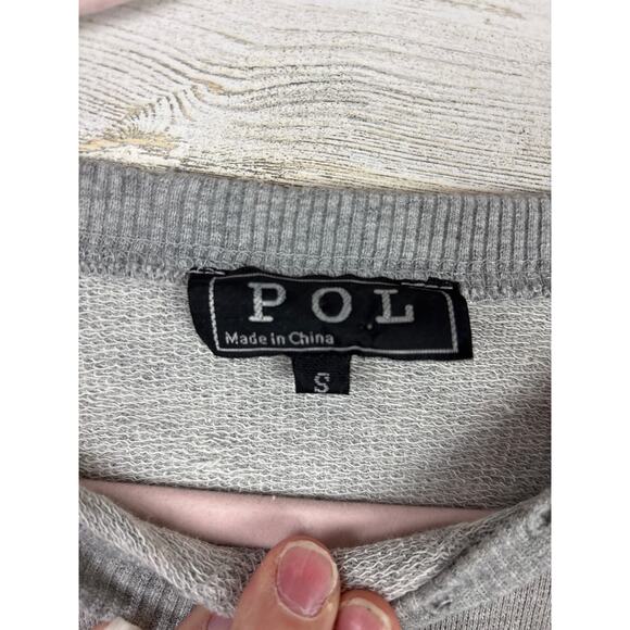 POL Women’s S Gray Lightweight Long Sleeve Distressed Paint Pullover Sweater NEW - Picture 3 of 5